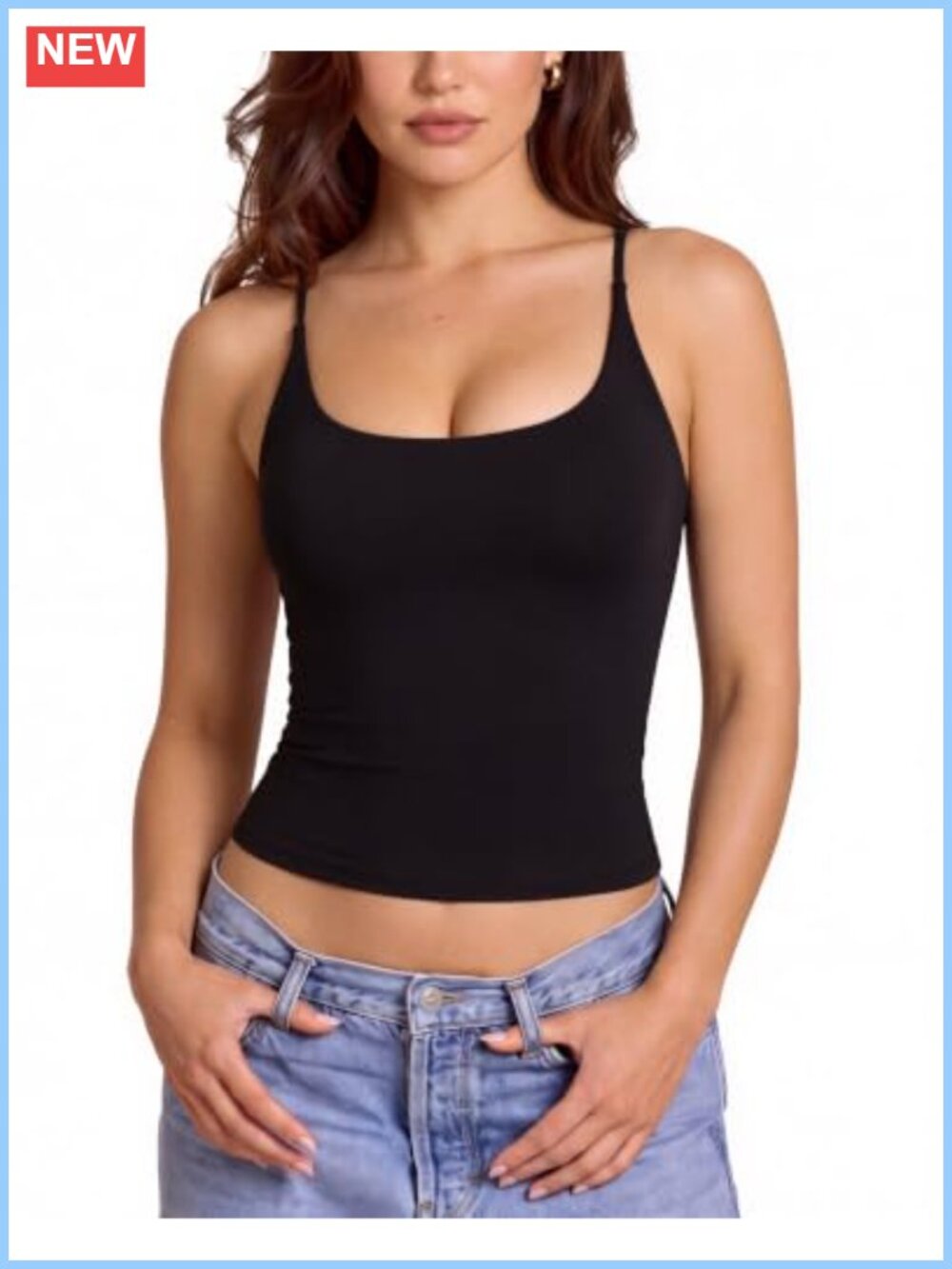 Women Sleeveless Scoop Neck Tank Top Double Lined Stretch Camisole